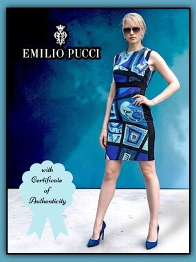 Emilio Pucci Blue Hues OpArt Geometric Mini Dress Size 8 with COA